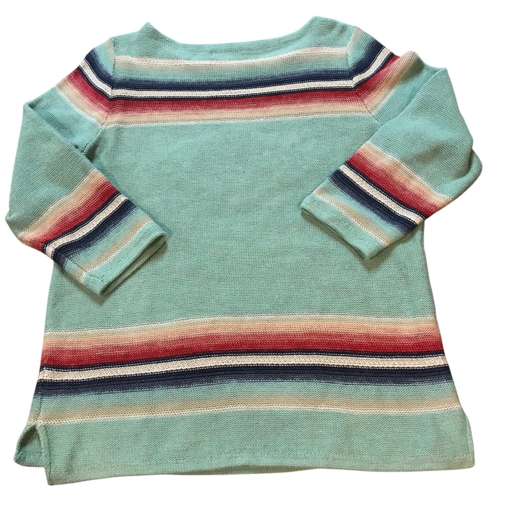 Lauren Ralph Lauren Southwestern Stripe Cotton Linen Knit Sweater Green XL 3/4 - Picture 2 of 16